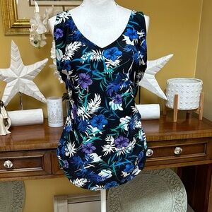 Swimsuit For All Blue Floral Sarong Island Life Padded One Piece Swimsuit Sz 18